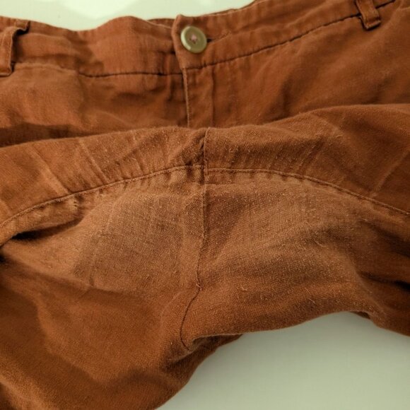 Garnet Hill Classic Linen Trousers Womens Petite Size 12 Brown Rust Pants - Picture 7 of 15